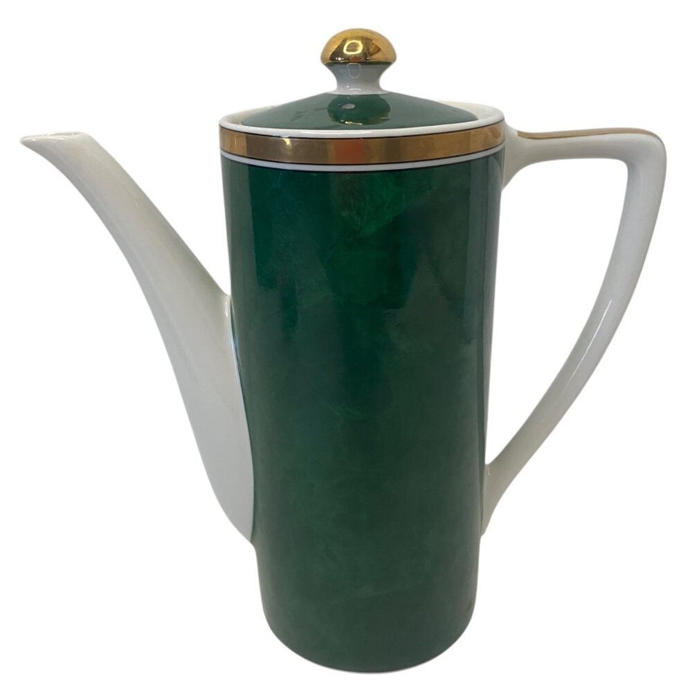 Vintage‎ Otagiri Malachite Green Gold Trim Porcelain Coffee/Tea Pot Retro 6.5"